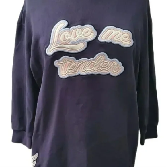 PINKO Designer Navy Blue Love me Tender sweatshirt sweater jumper top Elvis - Picture 3 of 9